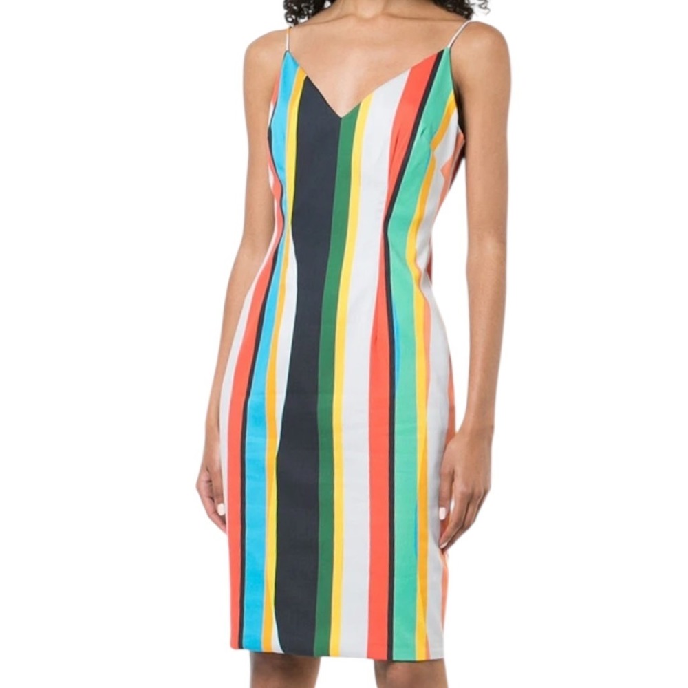 Black Halo Women's Amorie Rainbow Striped Sleeveless Sheath Dress Sz 2 Colorful